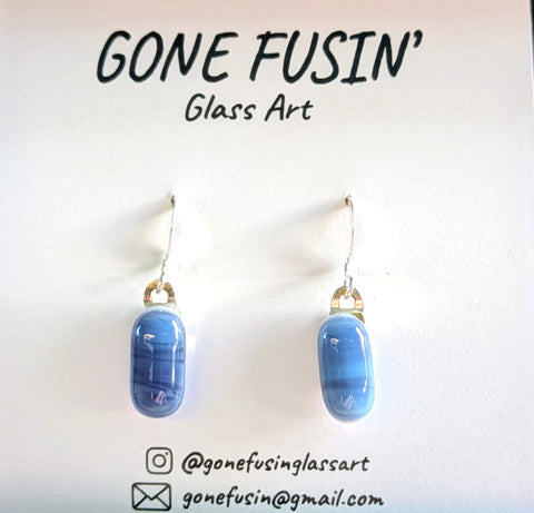 Blue on Light Blue Fused Glass Dangle Earrings