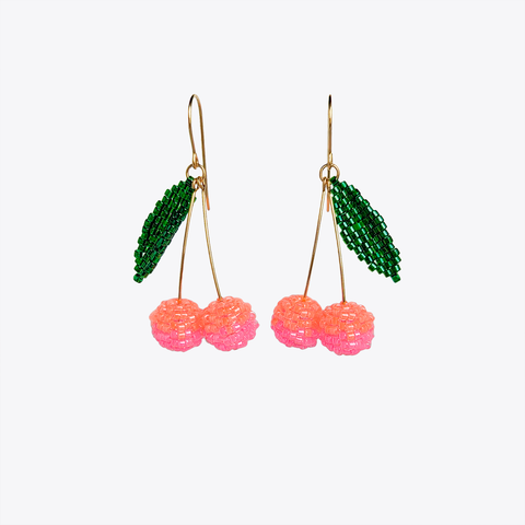 Neon Pink Cherries Handmade Earrings