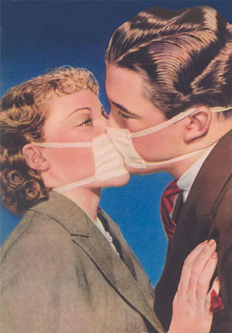 Vintage Masked Couple Kissing Postcard
