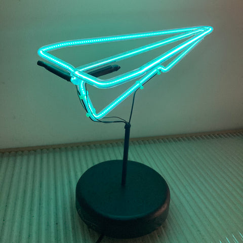 Neon Blue Paper Plane Art - Michael Flechtner