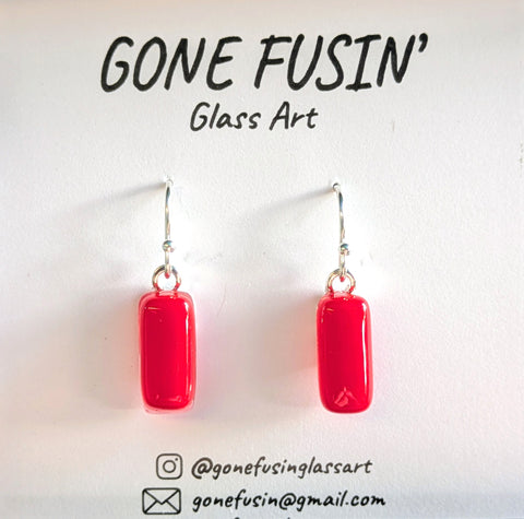 Bright Red on Clear Glass Fused Dangle Earrings