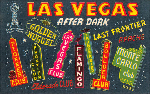 Various of bright-colored signs in Las Vegas, NV.
