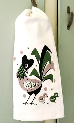Mid-century Modern Rooster Flour Sack Towels Pair
