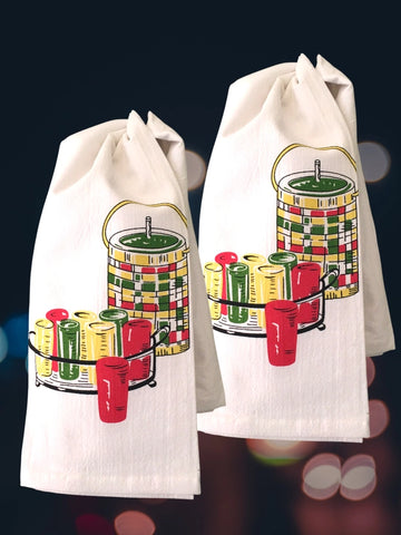 Retro Ice Bucket Pair Flour Sack Towels