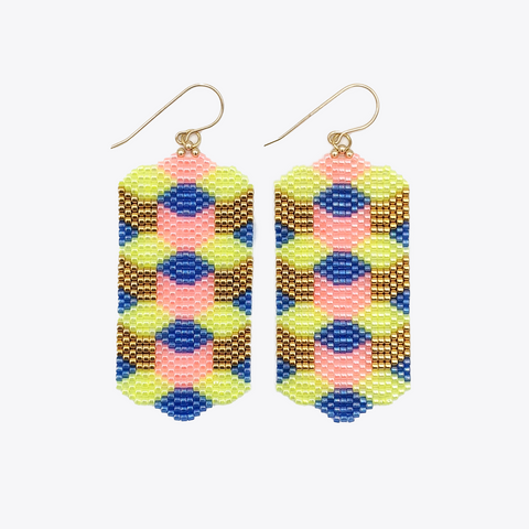 Geometric Glass Seed Bead Earrings Gold Pink Blue Yellow