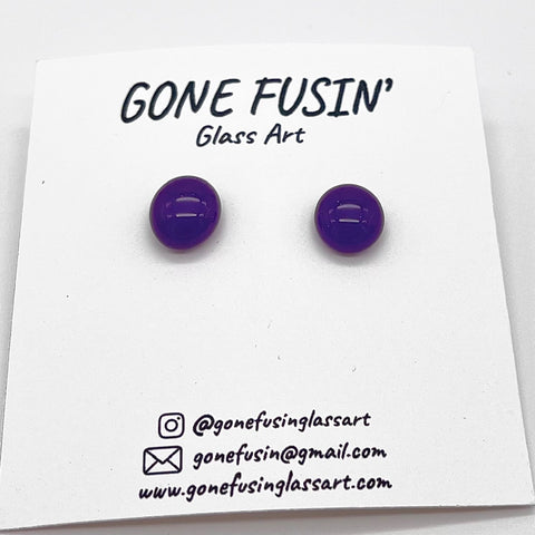 Purple Button Stud Glass Earrings