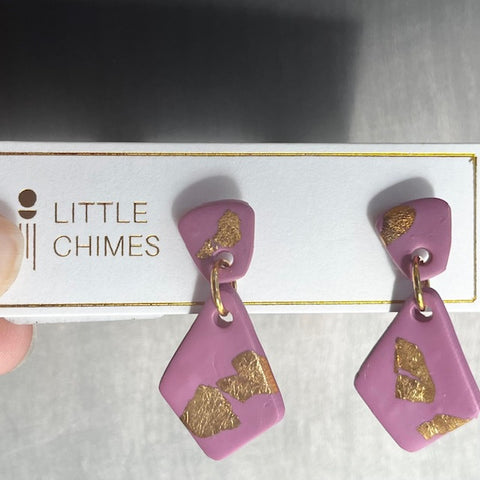 Little Chimes Dangle Earrings Lavender with Gold Foil