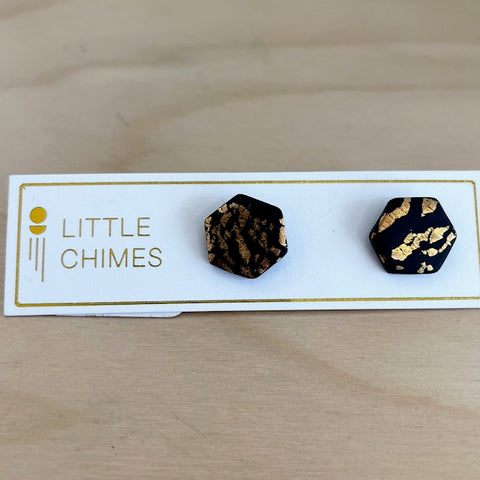 Little Chimes Hex Black with Gold Foil Earrings