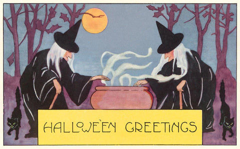 Halloween Witches at the Cauldron Postcard